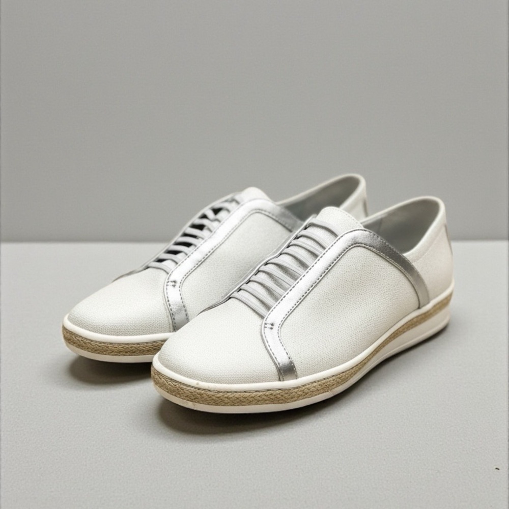 Aerosoles Silver Metallic Slip-On Comfort Sneakers | Espadrille Trim | Size 8.5